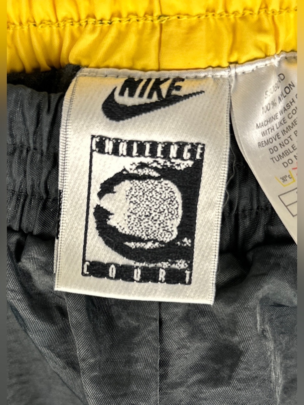 Vintage 90s Nike Challenge Court Track Pants Mens L Black Yellow Nylon Zip Ankle